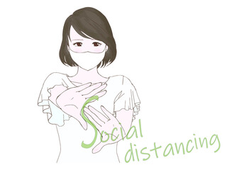 夏服の女性_ソーシャルディスタンシング1