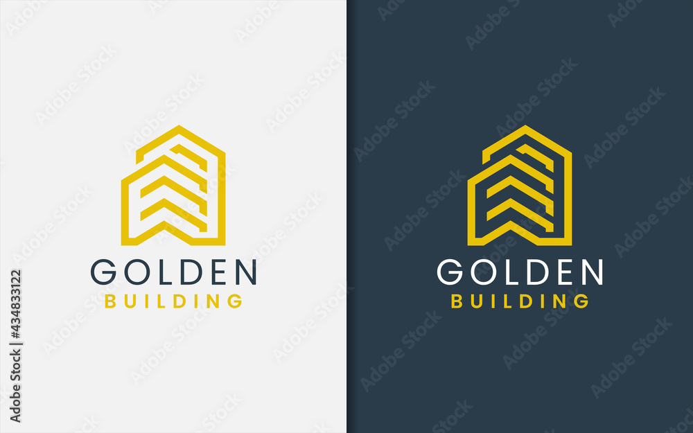 Poster abstract building with yellow geometric lines logo design. architecture and building vector logo ill