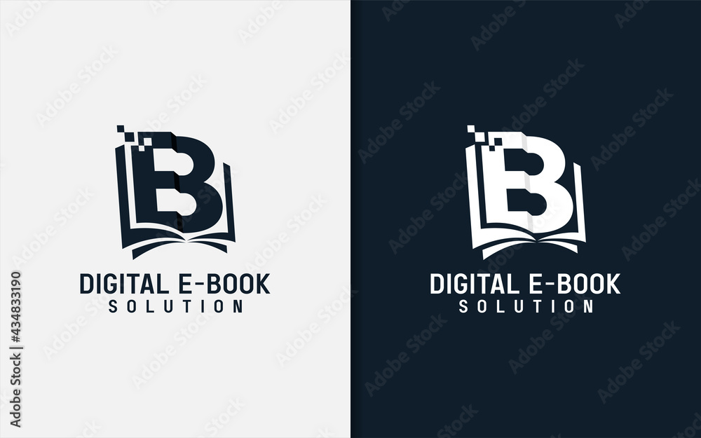 Poster abstract initial letter e and b with book concept as digital e-book logo design.