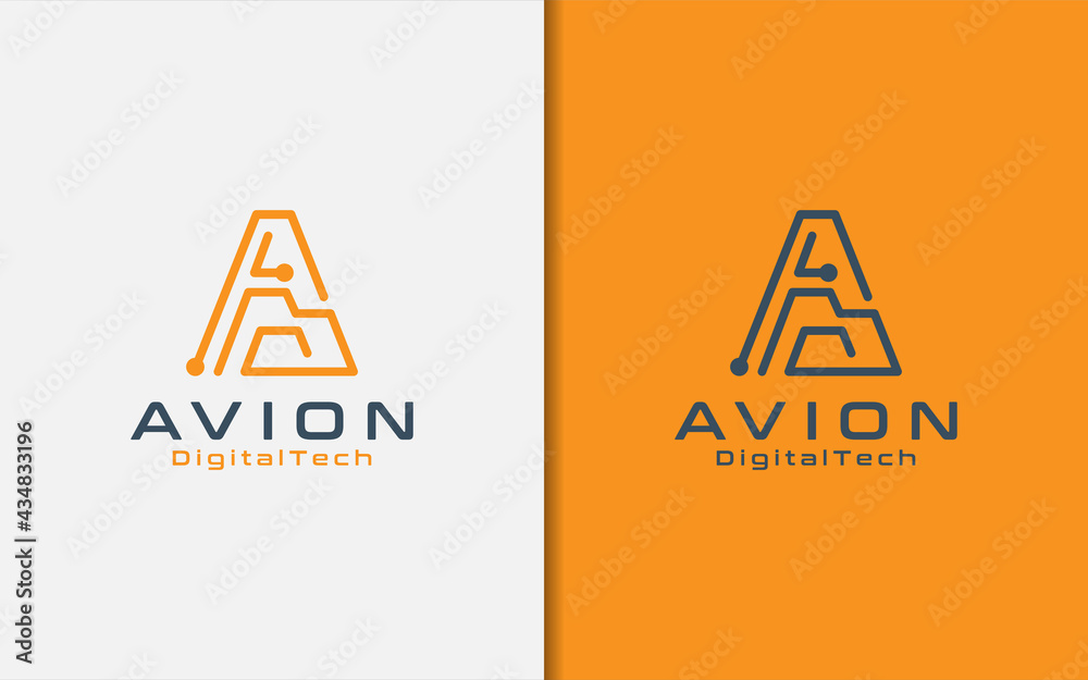 Poster abstract initial letter a with digital technology concept logo design.