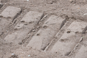 tractor wheel markings in fine sand - backgrounds - or caterpillar tracks