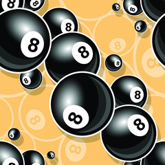 Vector seamless pattern with billiard pool snooker 8 ball symbol. Ideal for wallpaper, wrapper, packaging, fabric, textile, paper design and any kind of decoration