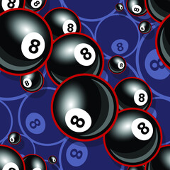 8 ball billiard pool snooker ball icon vector seamless pattern design. Ideal for wallpaper, wrapper, packaging, fabric, textile, paper design and any kind of decoration