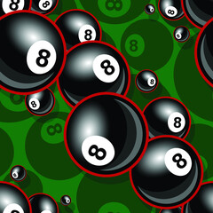 8 ball billiard pool snooker ball icon vector seamless pattern design. Ideal for wallpaper, wrapper, packaging, fabric, textile, paper design and any kind of decoration
