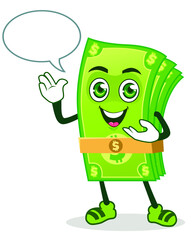 Dollar Bill Cartoon Mascot Character in Vector