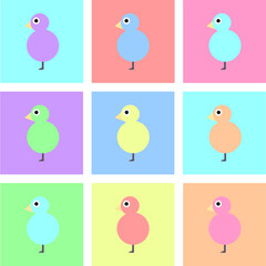 Pastel colored bird icons on square background