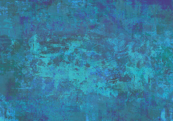 多彩な絵の具で描いた、アブストラクトな青い壁