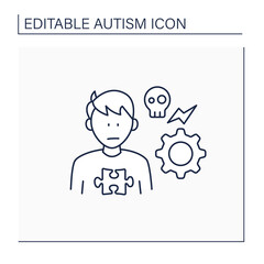 Neurodevelopmental disorder line icon.Self abusive behaviors. Physical injury.Head-hitting, banging,biting. Autism spectrum disorder concept.Isolated vector illustration.Editable stroke