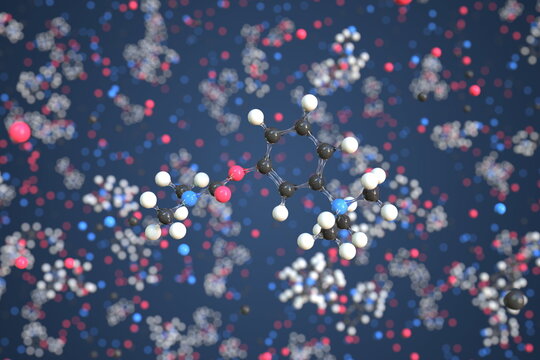 Molecule of Neostigmine. Molecular model, conceptual 3d rendering