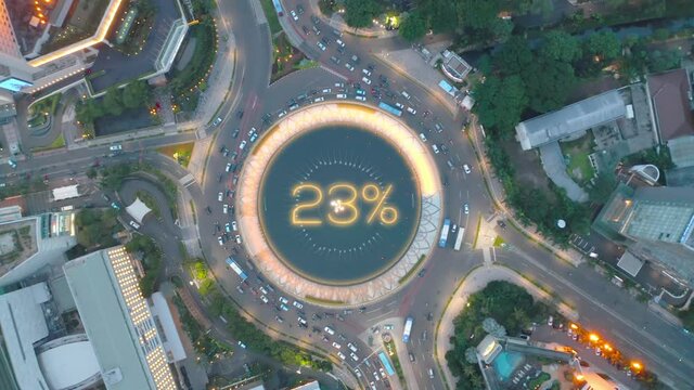 Roundabout with a loading screen HUD - 3d graphics animation - top down aerial