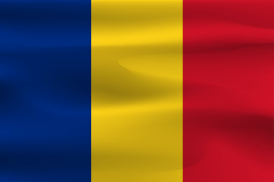Country flag Romania with beautiful wrinkles, weight of shine.
