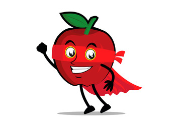 Apple Mascot as a superhero wearing a cloak and costume, ready to take flight