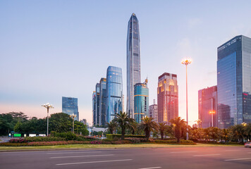 Shenzhen, China cityscape in the civic center district
