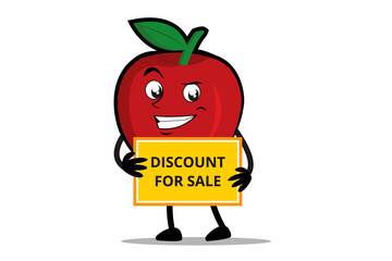 Apple Cartoon mascot or character holding a sales discount board
