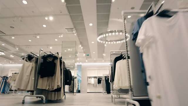 POV shot of a generic modern women clothing store