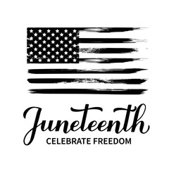Juneteenth calligraphy hand lettering isolated on white. African American holiday on June 19. Vector template for banner, typography poster, greeting card, postcard, etc