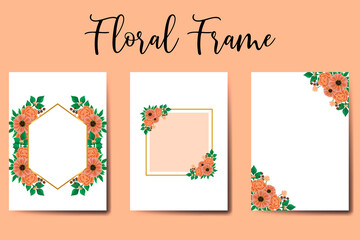 Wedding invitation frame set, floral watercolor hand drawn Zinnia with Rose Flower design Invitation Card Template