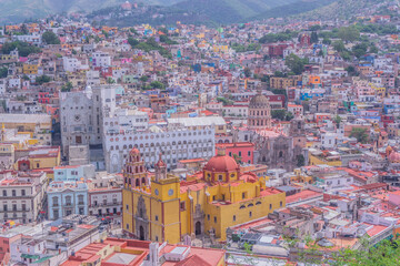 Guanajuato city view from the observation deck of Monumento Al Pipila