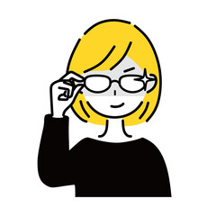 メガネ　女性　企み顔
