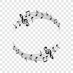 Poster Music notes background, round musical frame, vector illustration. © Vectorry