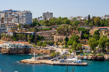 Fototapeta premium Antalya, Turkey 05.20.2021: Old port in the antique center of Antalya in Turkey