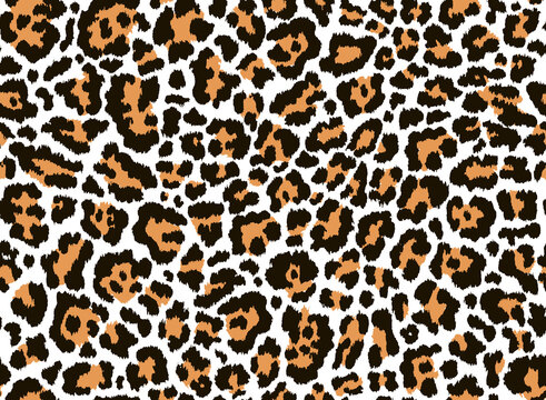 Animal Print With Hand Drawn Orange Brown And Black Spots. Leopard Seamless Repeat Vector Pattern For Fashion, Textiles, Fabric, Home Décor.