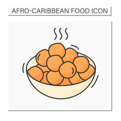 Afro-Caribbean food color icon. Puff-puff.Deep fried dough.Yeast dough, shaped into ball.Local food concept. Isolated vector illustration