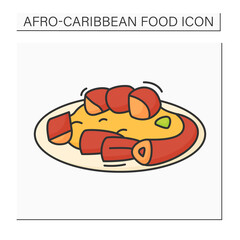 Afro-Caribbean food color icon. Jollof oxtail. Aromatic, spicy slow-cooked dish. Local food concept. Isolated vector illustration