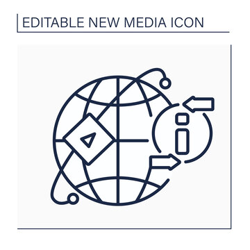 Media sharing networks line icon. Ability to upload photos, video, audio content. Global network. Share digital content for everyone. New media concept. Isolated vector illustration.Editable stroke