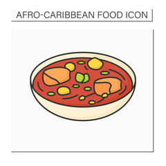 Afro-Caribbean food color icon. Efo egusi assorted meat. Mixed green leaves and meats. Local food concept. Isolated vector illustration