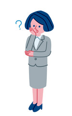 疑問を持っているスーツを着た女性のイラスト