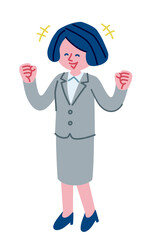 喜んでいるスーツを着た女性のイラスト