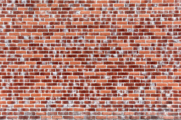 Wall texture of bright red brick with decorative white spots, straight view