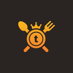 Initial letter T King food Logo Design Template. Illustration vector graphic. Design concept fork,spoon and crown With letter symbol. Perfect for  cafe, restaurant, cooking business