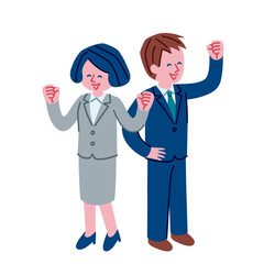 元気なスーツを着た男性と女性のイラスト