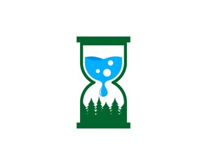 Glass clock with water and pine forest inside