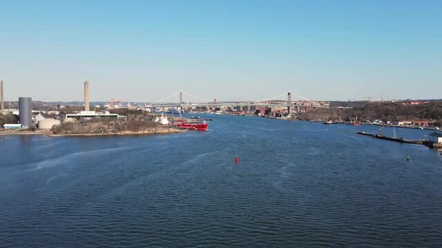 Aerial View Of Harbour Along Gota Alv River With Alvsborgsbron Bridge In Gothenburg, Sweden.