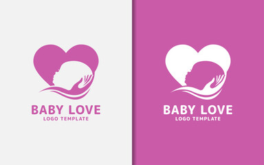 Abstract Love Symbol Combined with Baby Face and Handy Care Silhouette Logo Design.