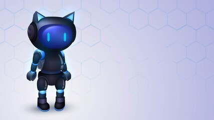 Cute black little robot with cat ears