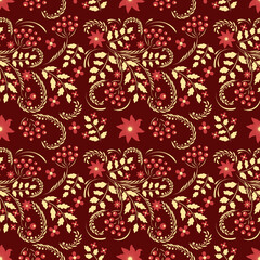 Folk floral art pattern Flowers abstract surface design Seamless pattern