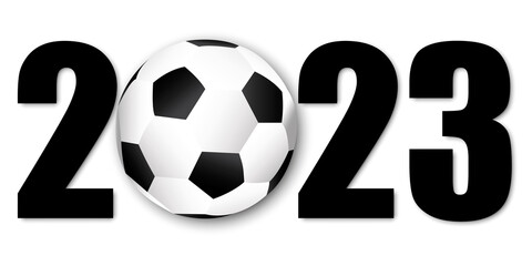 Realistic 2023 soccer ball. Sport background. 2021 new year banner. Vector illustration. 