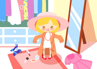 girl playing with her mom clothes