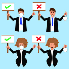 Asian woman man businessman wear surgical mask character smiling on isolated illustration flat vector realistic for lifestyle business marketing office or service car customer dealership 