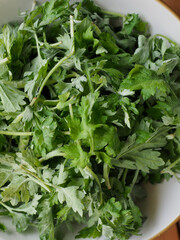 녹색 잎 채소, 쑥, 음식재료 

