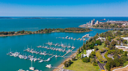 Aerial view of the marina in gladstone