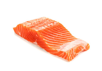 Piece of fresh salmon fillet sliced isolated on white background