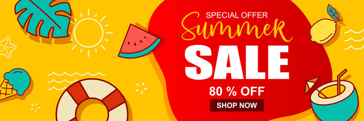 Fototapeta na wymiar Summer sale banner cover template background. Summer discount special offer cute design.