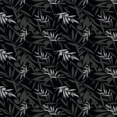 leaf seamless print black and gray color pattern for fabric and papers, illustration, vector