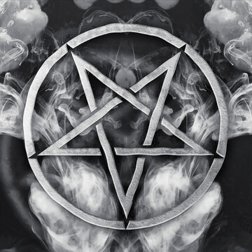 White pentagram on a dark background. Abstract smoke. Artistic work