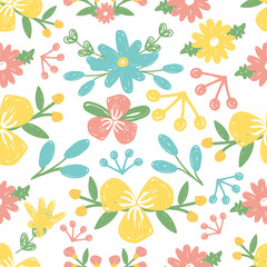 Fototapeta na wymiar Floral seamless pattern in hand drawn style. Flowers background. Vector illustration.